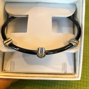 Black steel bangle bracelet with pave hearts